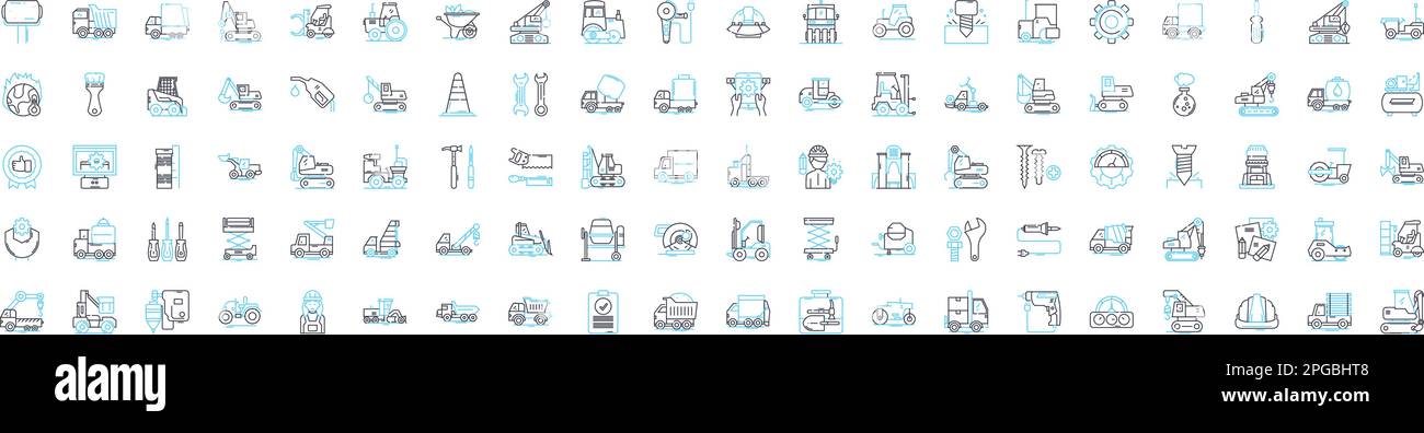 Industrial machinery vector line icons set. Industry, Machinery, Industrial, Equipment, Manufacturing, Automation, Production illustration outline Stock Vector