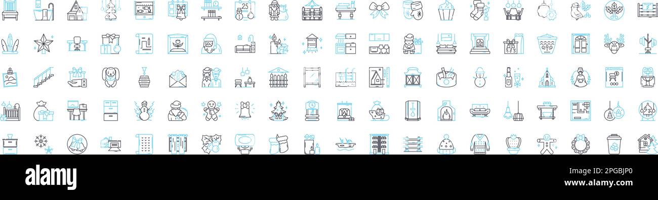 Decor items vector line icons set. Furnishings, Rugs, Lighting, Wallpaper, Mirrors, Curtains, Vases illustration outline concept symbols and signs Stock Vector