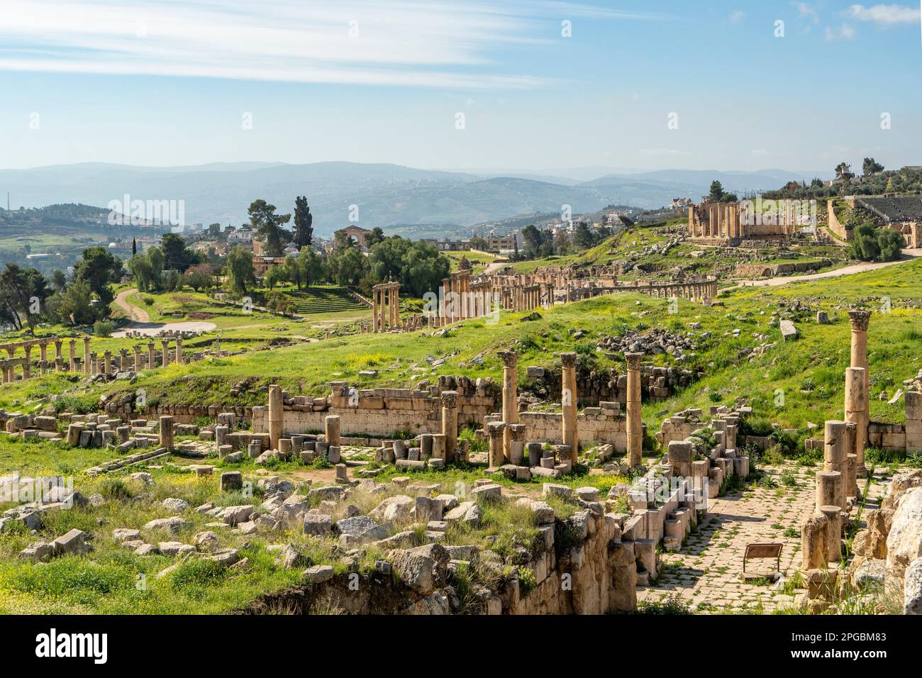 View from Sanctuary of Artemis, Roman Town of Gerasa, Jerash, Jordan Stock Photo