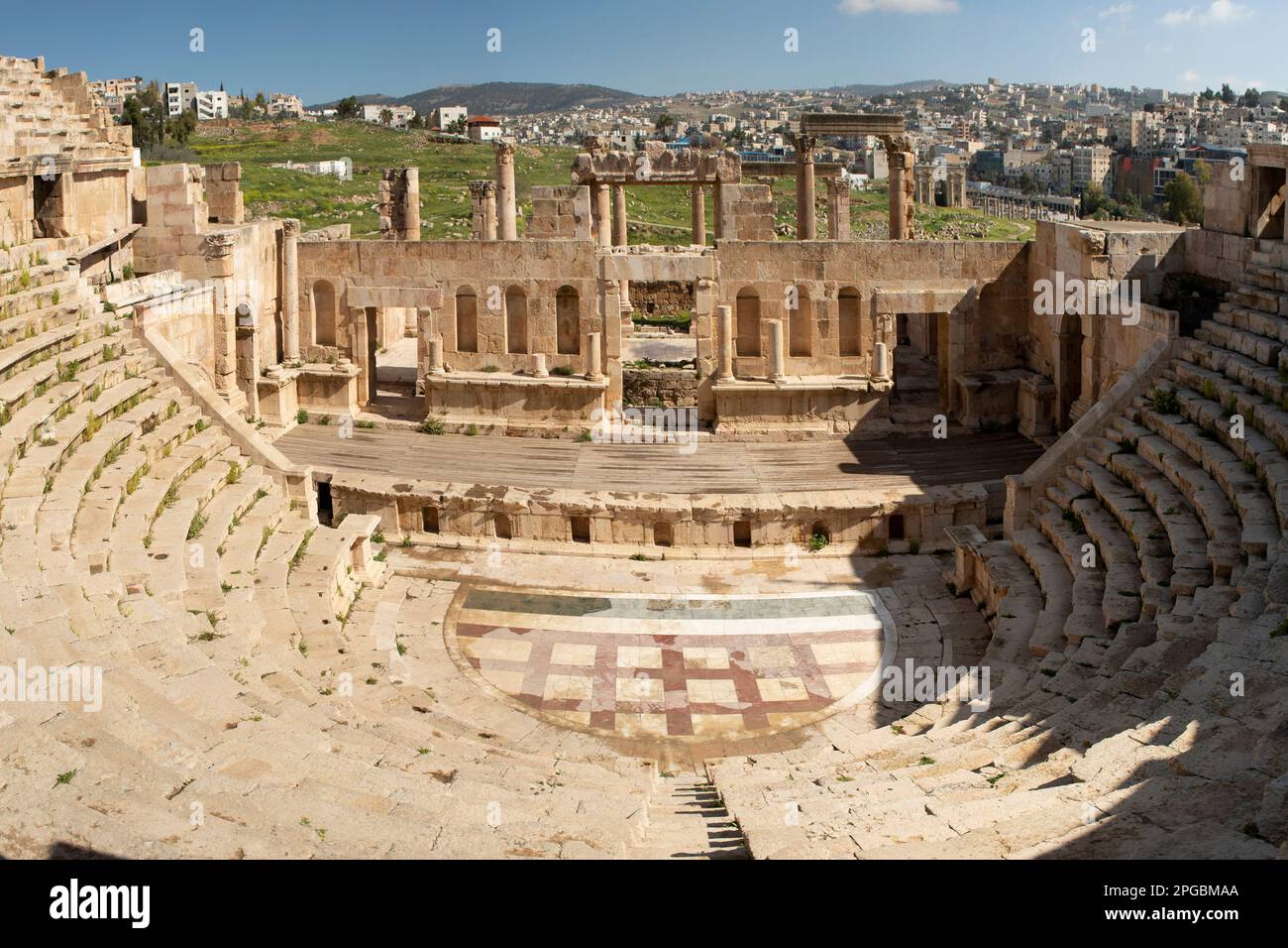 North Amphitheatre, Roman Town of Gerasa, Jerash, Jordan Stock Photo