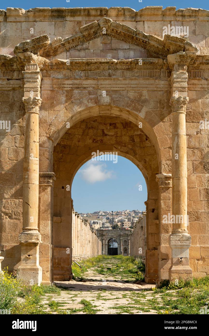 North Tetrapylon, Roman Town of Gerasa, Jerash, Jordan Stock Photo