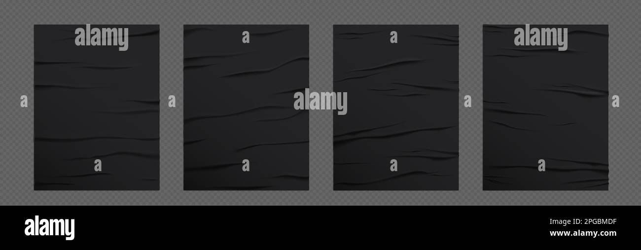 Realistic set of black glued wall posters isolated on transparent