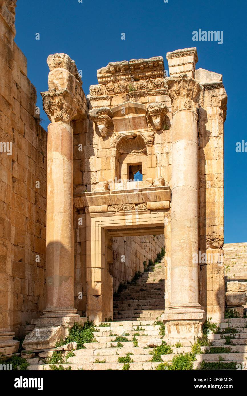 Arch to the Propylaeum, Roman Town of Gerasa, Jerash, Jordan Stock Photo