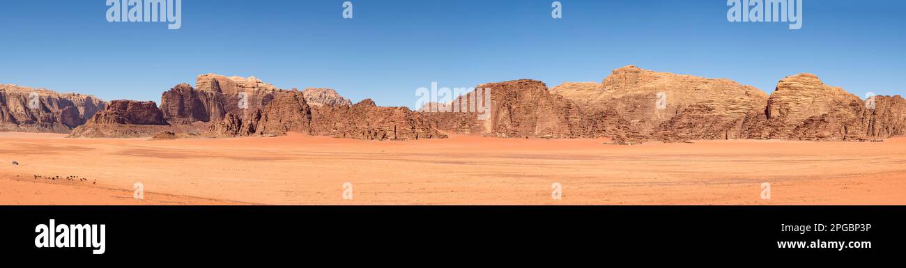 Mountain Terrain Panorama, Wadi Rum, Jordan Stock Photo