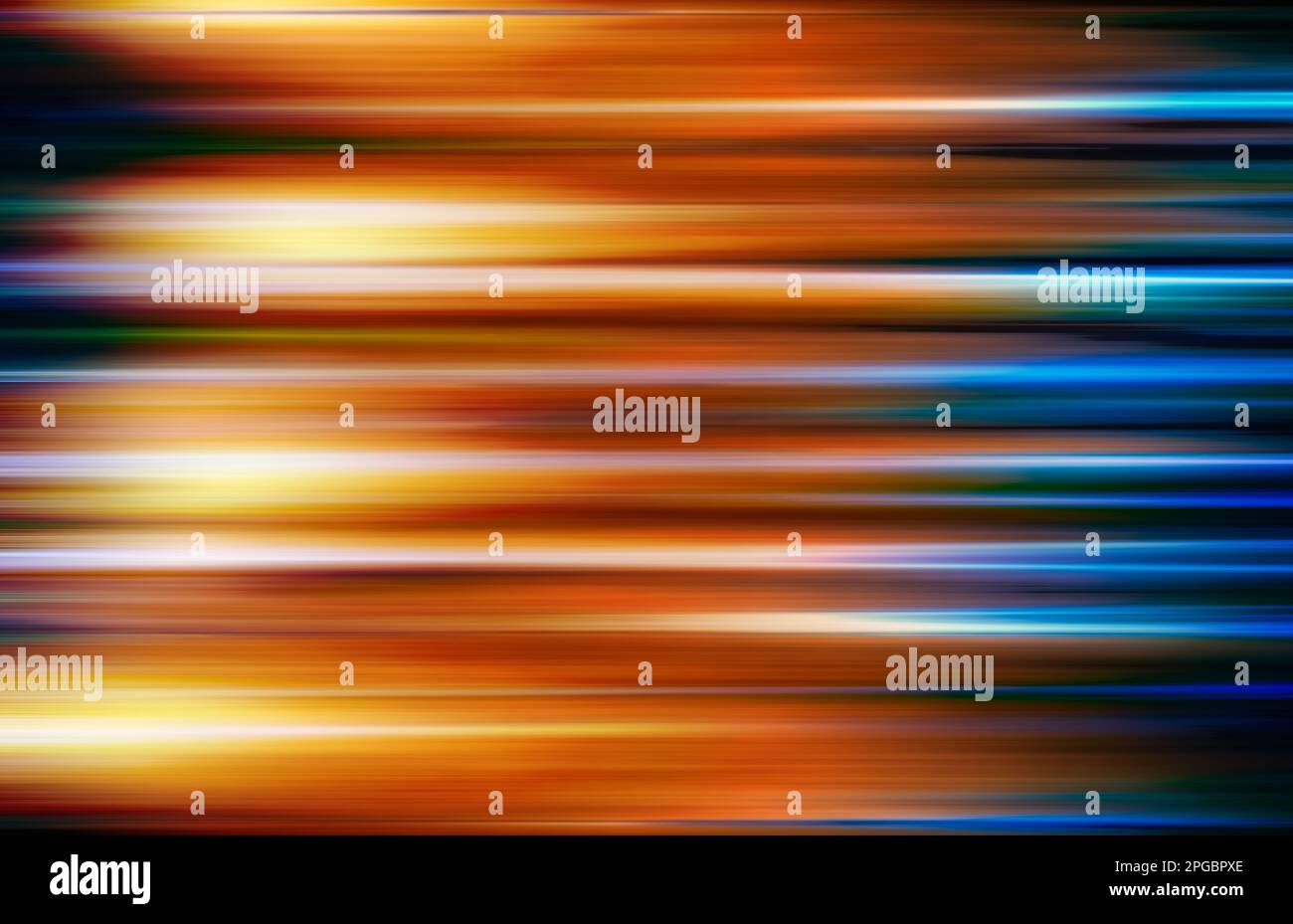 Abstract blue and yellow light trails in the dark background, motion ...