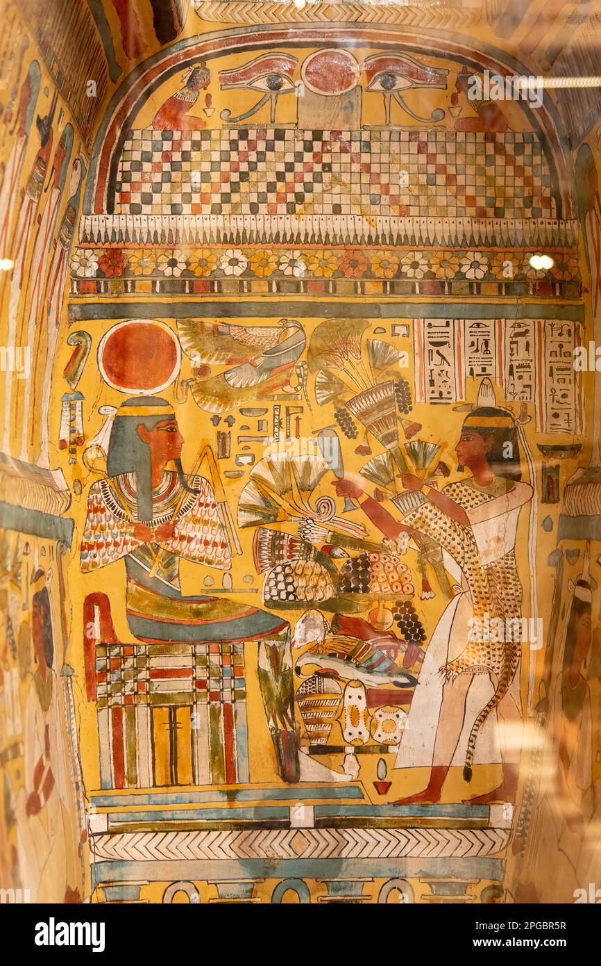 Inside Coffin Exhibit in Egyptian Museum, Cairo, Egypt Stock Photo