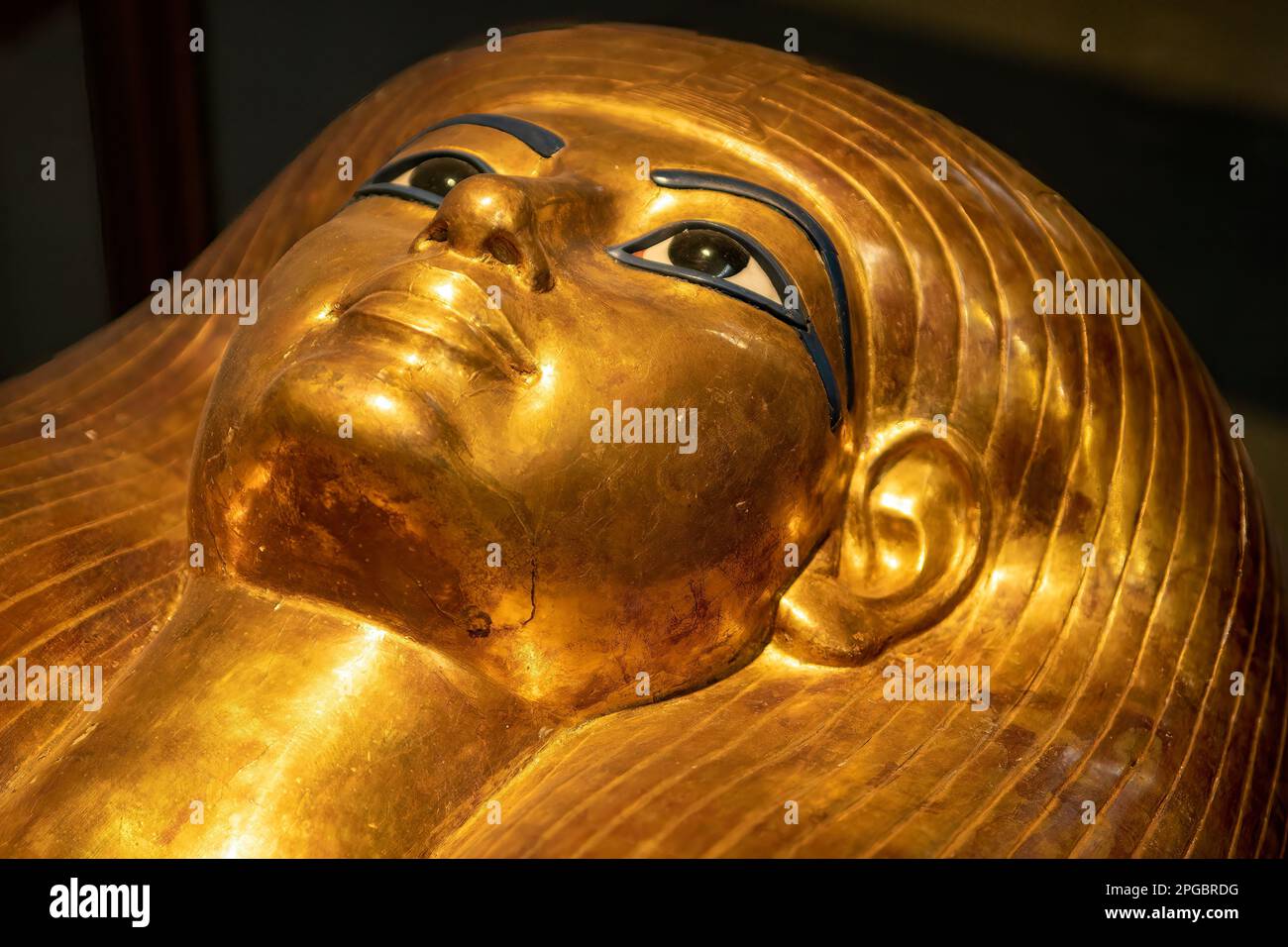 Golden Coffin Cover of Thuya in Egyptian Museum, Cairo, Egypt Stock Photo