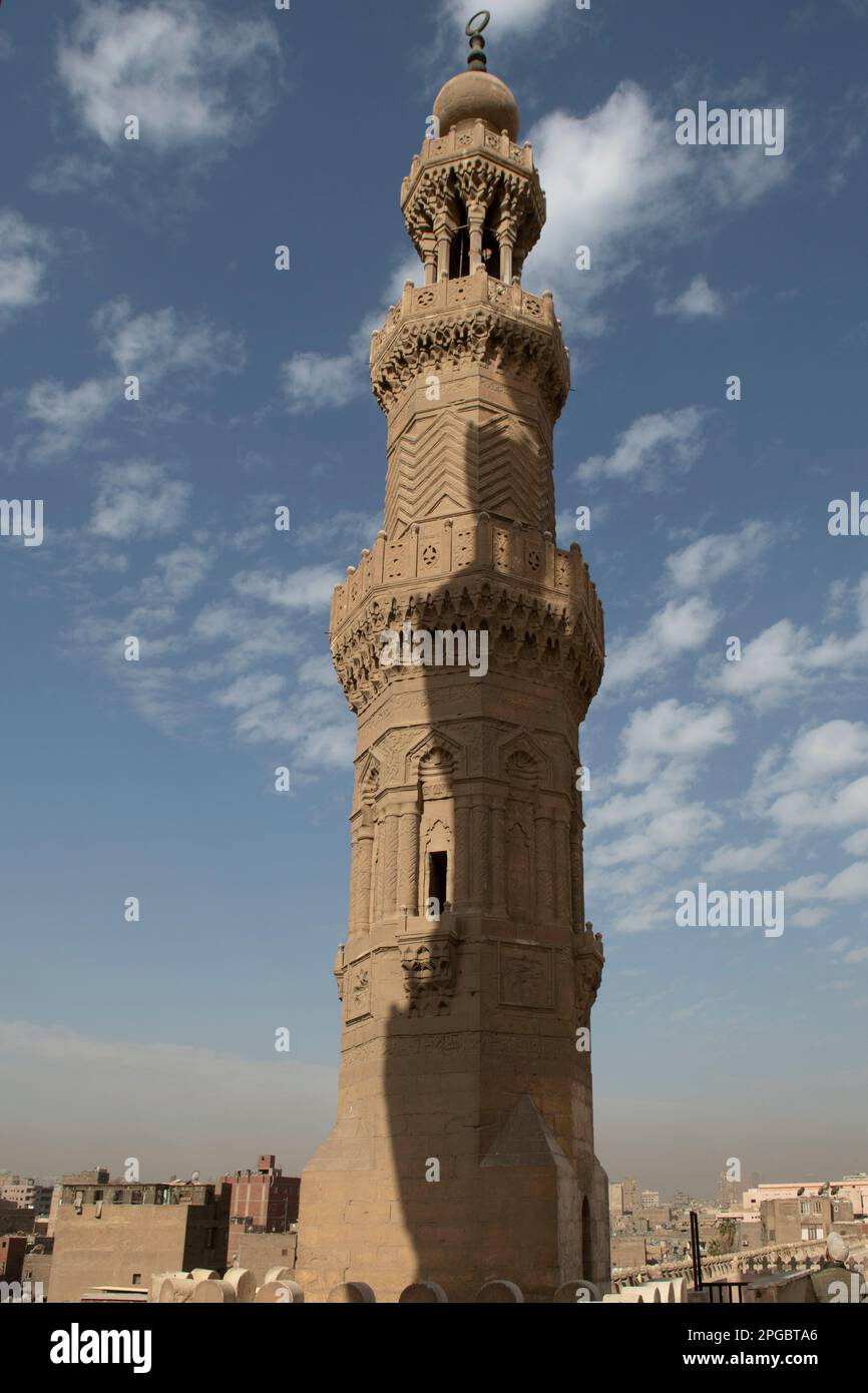 Minaret at Gate of Bab Zuwayla, Cairo, Egypt Stock Photo