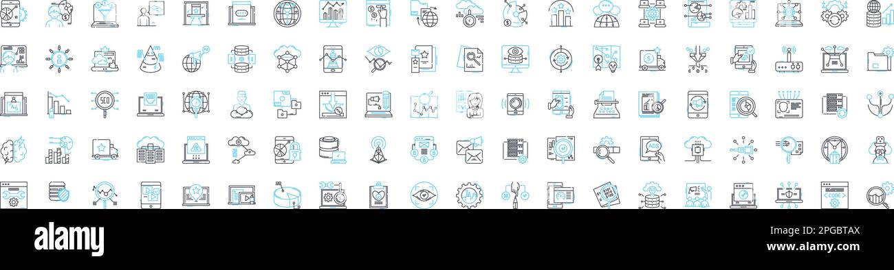 Digital analytics vector line icons set. Digital, Analytics, Tracking, Metrics, Analysis, Measurement, Data illustration outline concept symbols and Stock Vector