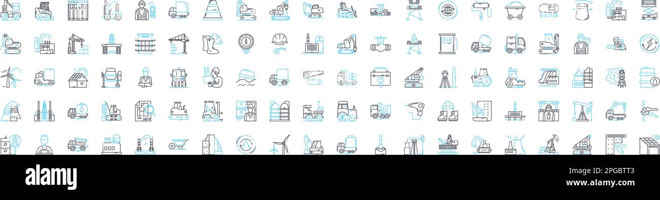 Heavy industry vector line icons set. manufacturing, smelting, mining, power, construction, engineering, steel illustration outline concept symbols Stock Vector