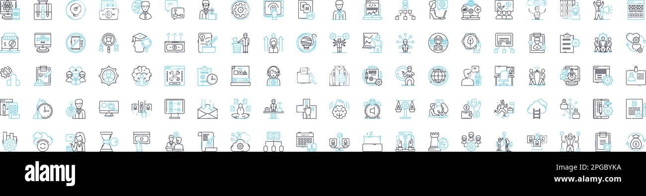 Performance management vector line icons set. Performance, Management, Assessment, Appraisal, measurement, Monitoring, Evaluation illustration outline Stock Vector