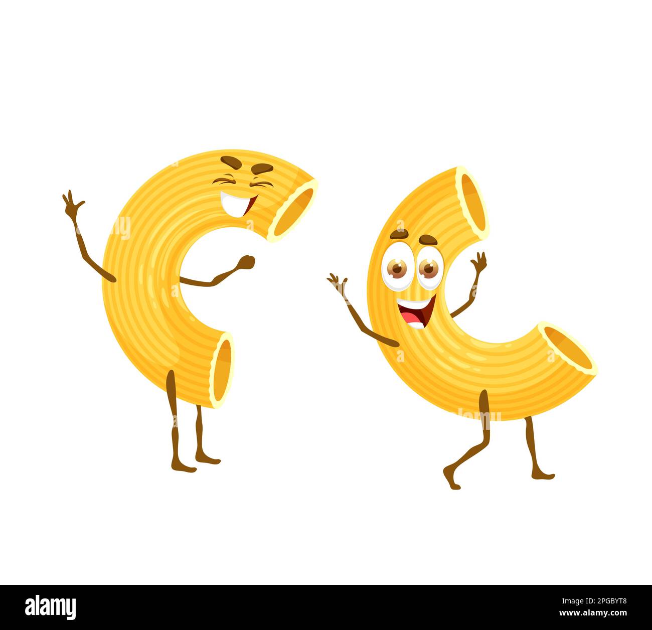 Cartoon gobetti rigati pasta characters. Amicable isolated vector