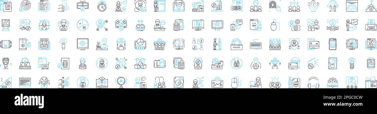 Social management vector line icons set. Networking, Promoting, Branding, Organizing, Marketing, Analyzing, Collaborating illustration outline concept Stock Vector