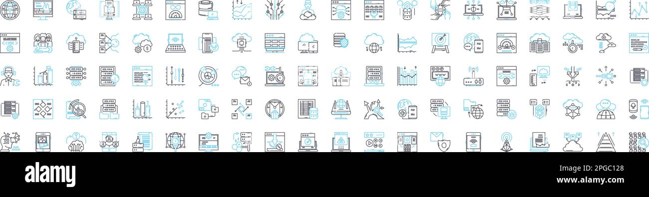 Network hosting vector line icons set. Webhosting, Cloudhosting, Networking, Colocation, Shared, Dedicated, Domains illustration outline concept Stock Vector