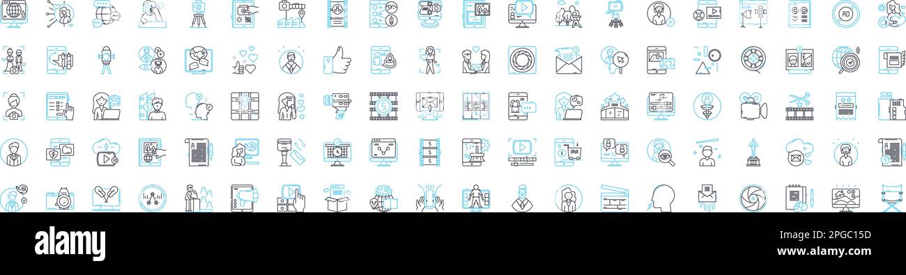 Mass media vector line icons set. Broadcasting, Newspapers, Magazine ...