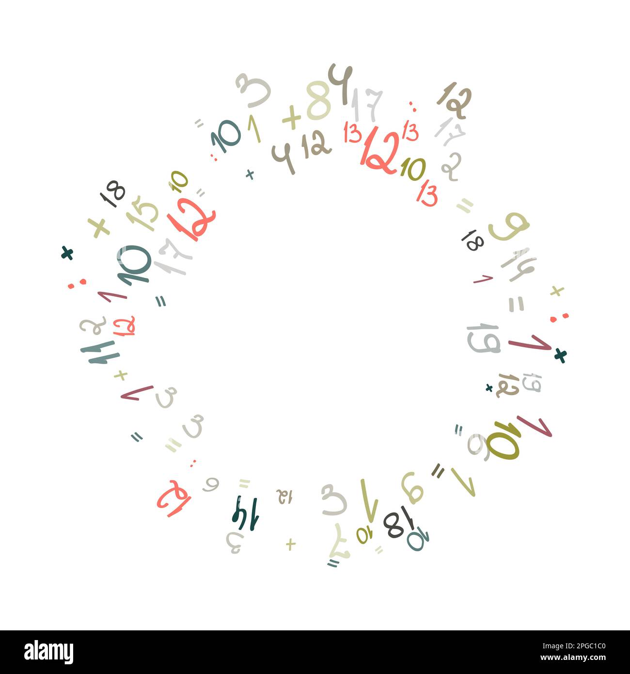 Round pattern of handwritten numbers from zero to nine. Mathematical ...