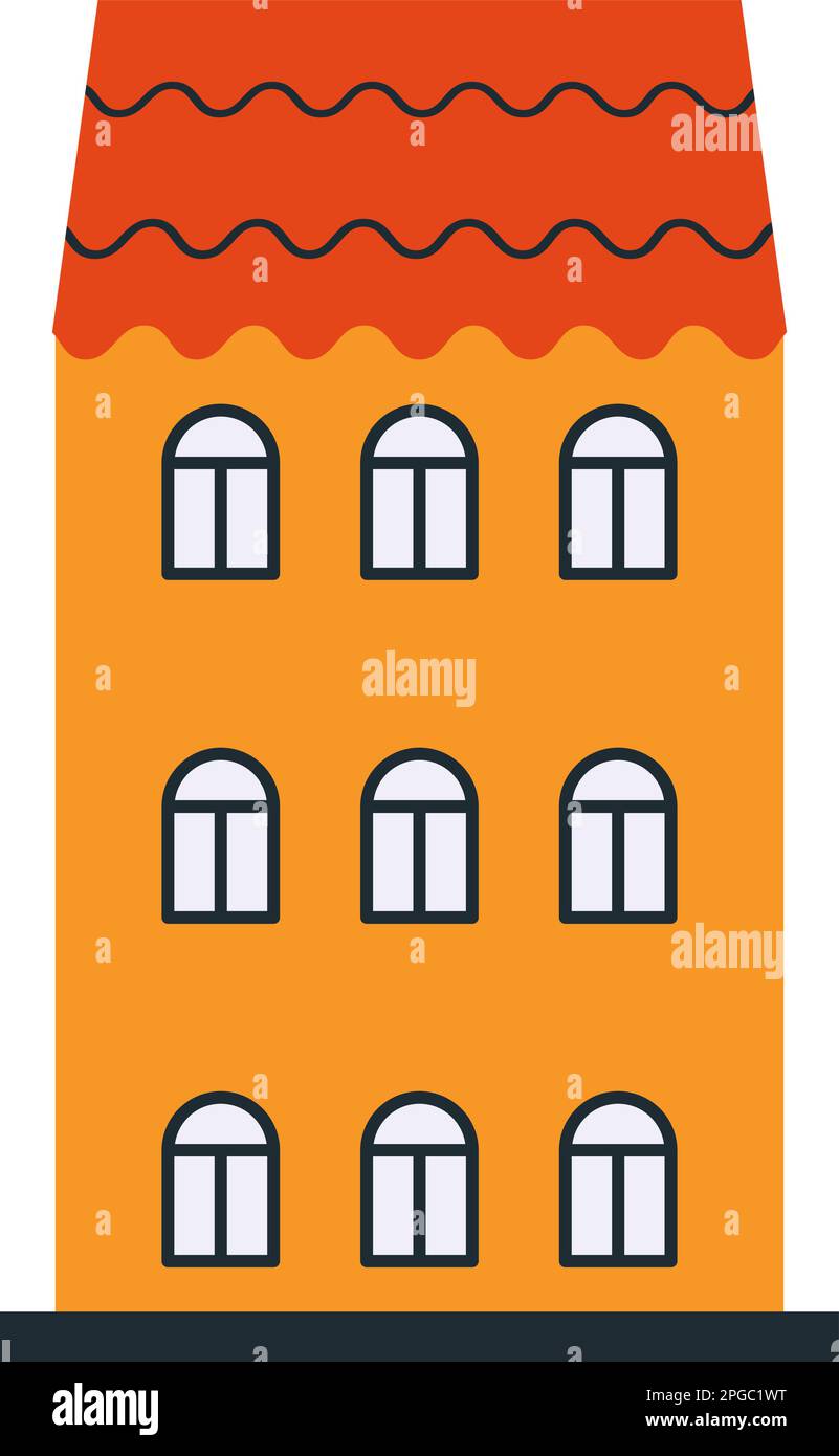 Vector three-story yellow house with brown slate eps 10, Vector big house with 3 windows on each floor eps 10 Stock Vector