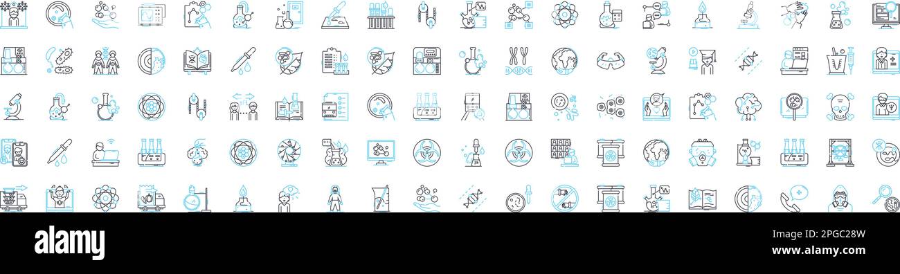 Biological research vector line icons set. Biology, Research, Biochemistry, Genetic, Microbiology, Organism, Cell illustration outline concept symbols Stock Vector