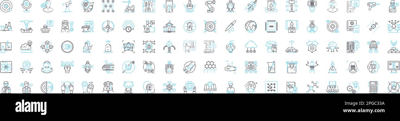 Artificial intelligence and robot technology vector line icons set. AI, Robot, Technology, Automation, Machine Learning, Neural Networks, Natural Stock Vector