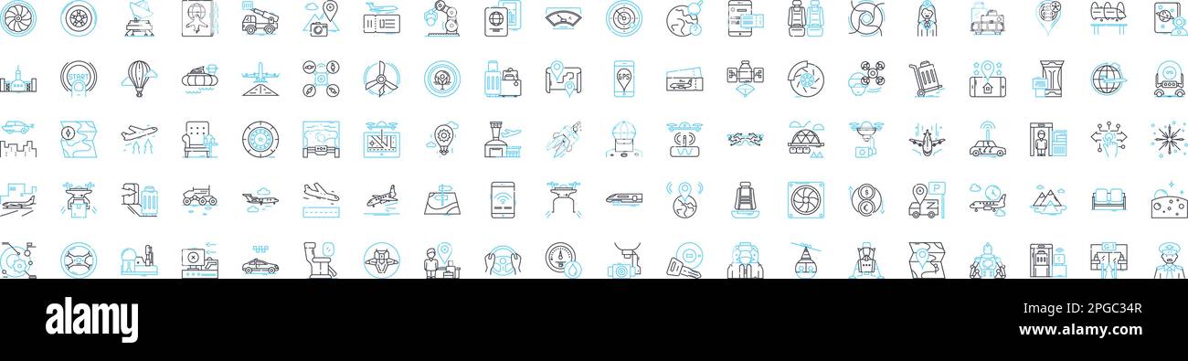 Air transport vector line icons set. Aviation, Airlines, Airway, Concord, Airliner, Jets, Jetset illustration outline concept symbols and signs Stock Vector
