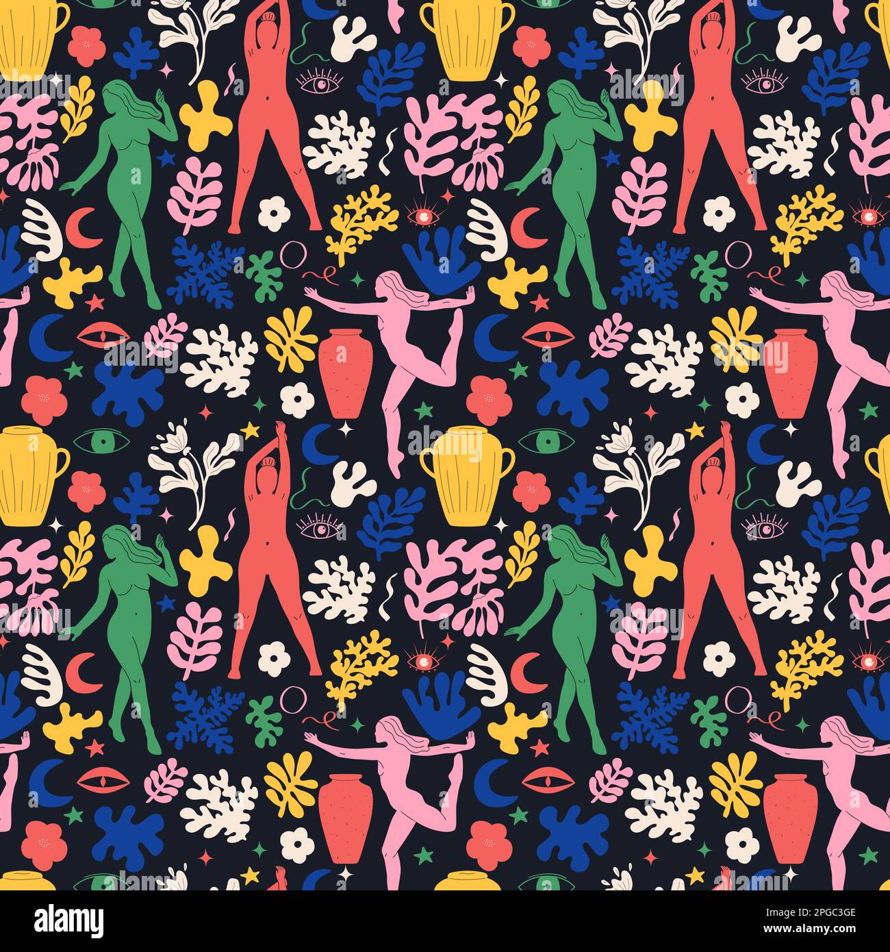 Groovy abstract art seamless pattern. Matisse random organic shapes and ...