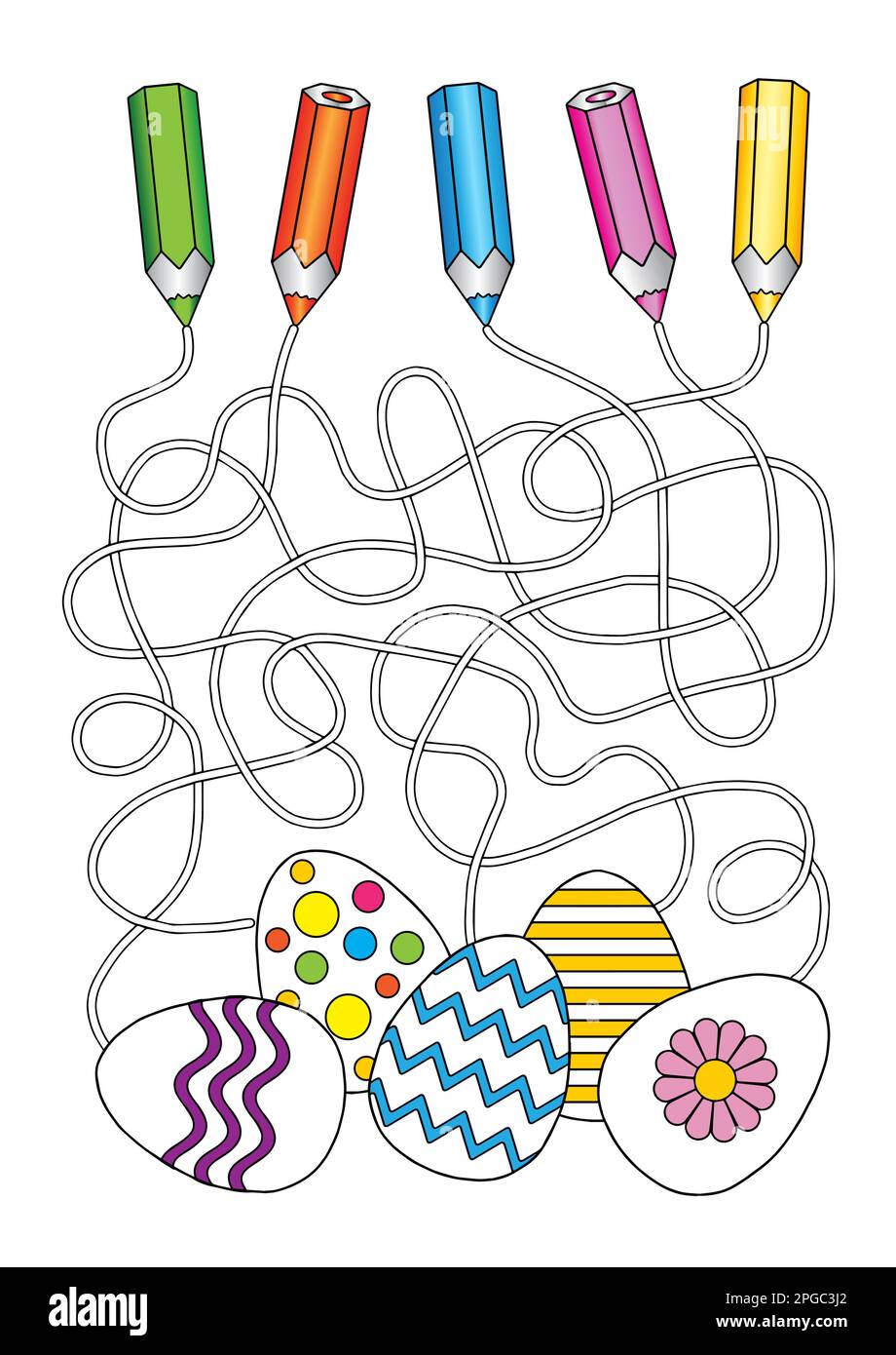 Labyrinth game for children, find the right way to Easter eggs Stock