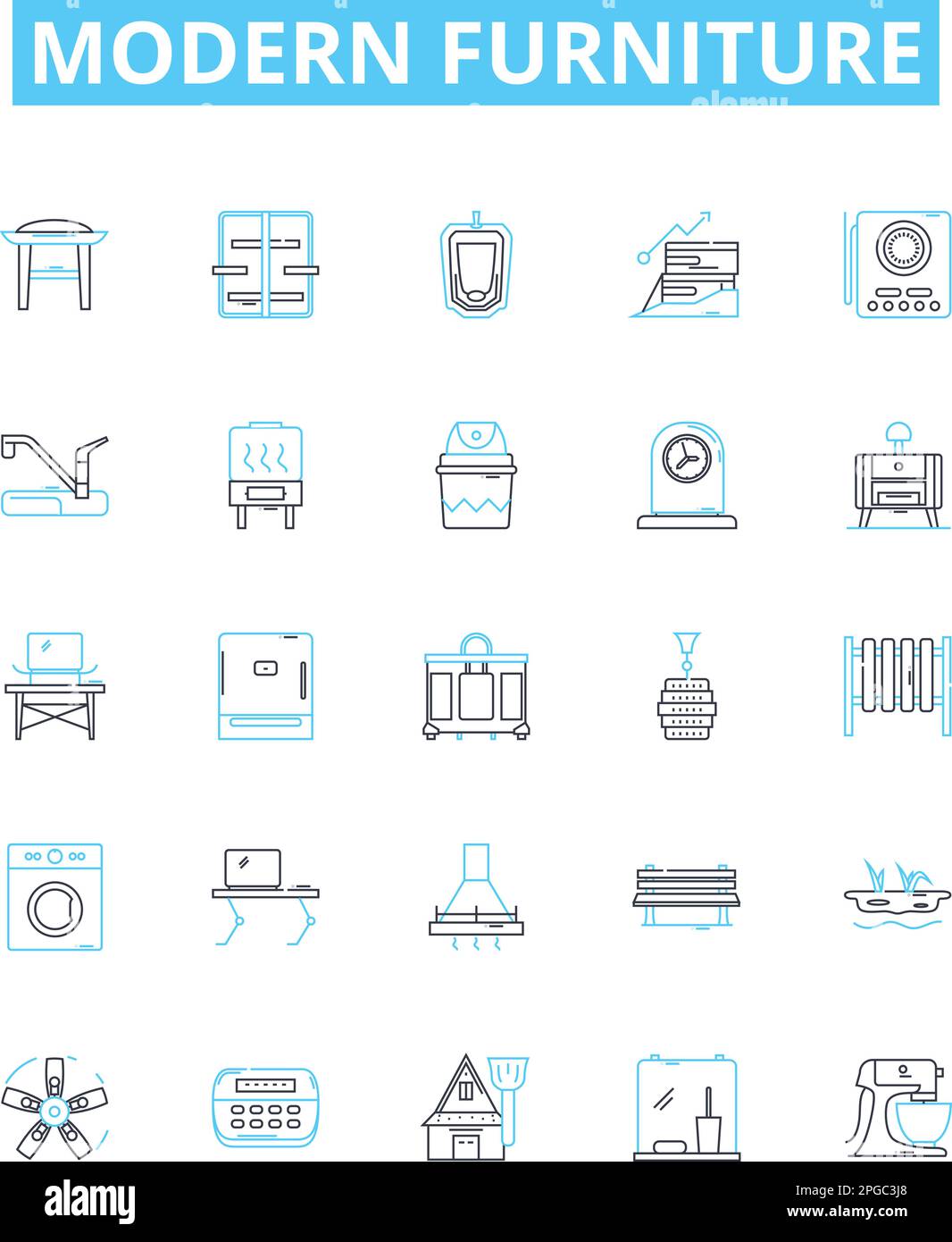 Modern furniture vector line icons set. contemporary, stylish, sleek, designer, functional, luxurious, updated illustration outline concept symbols Stock Vector