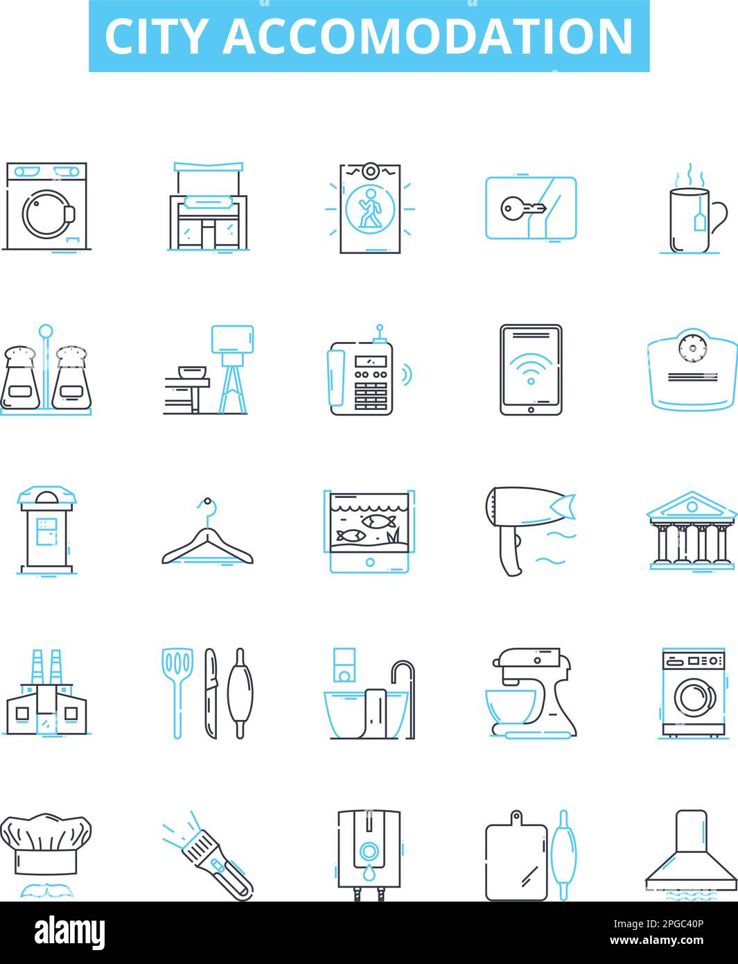 City accomodation vector line icons set. Urban, lodging, housing, habitation, flat, abode, suite illustration outline concept symbols and signs Stock Vector