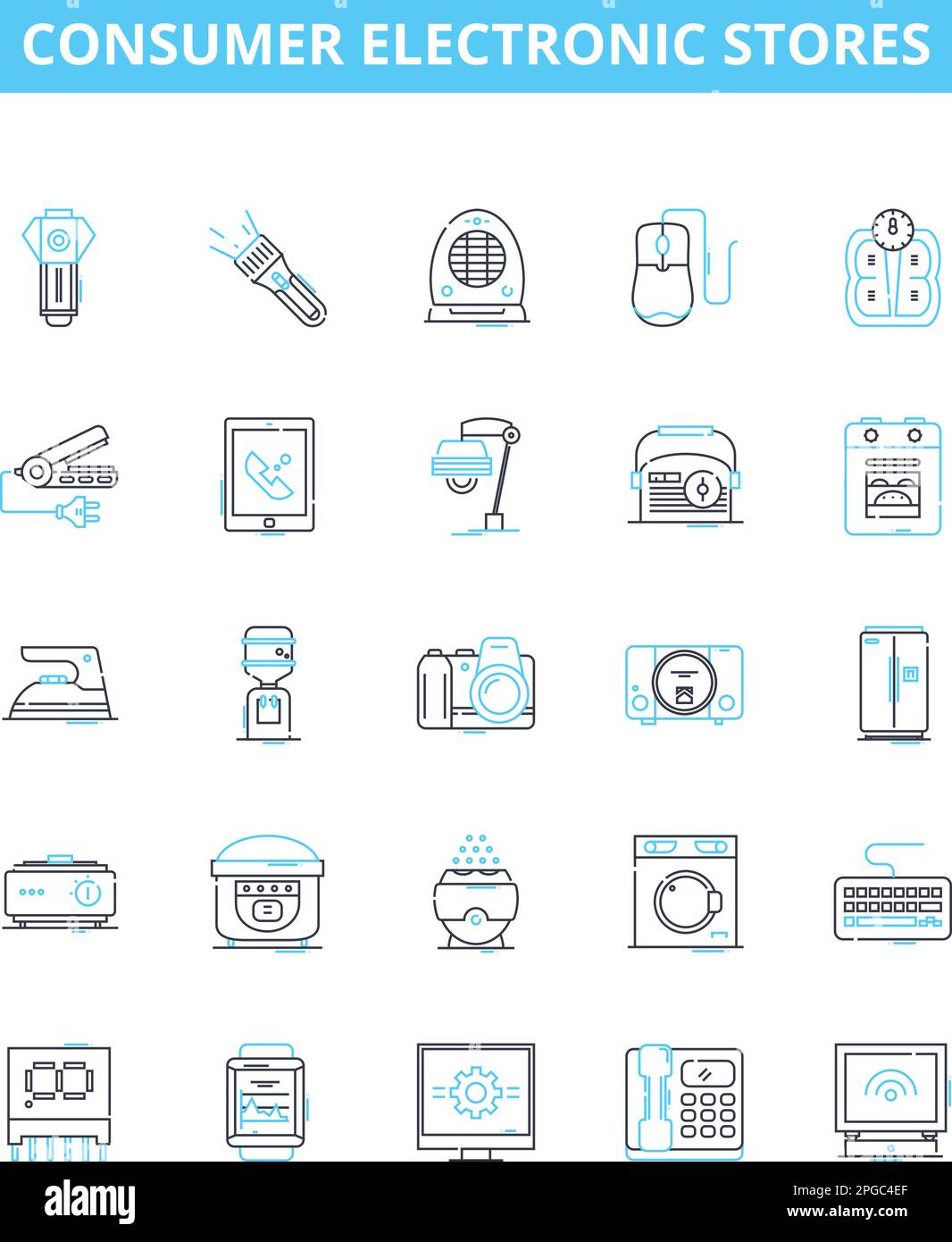 Consumer electronic stores vector line icons set. Electronics, Consumer, Store, Shopping, Appliances, Retailer, Buyers illustration outline concept Stock Vector