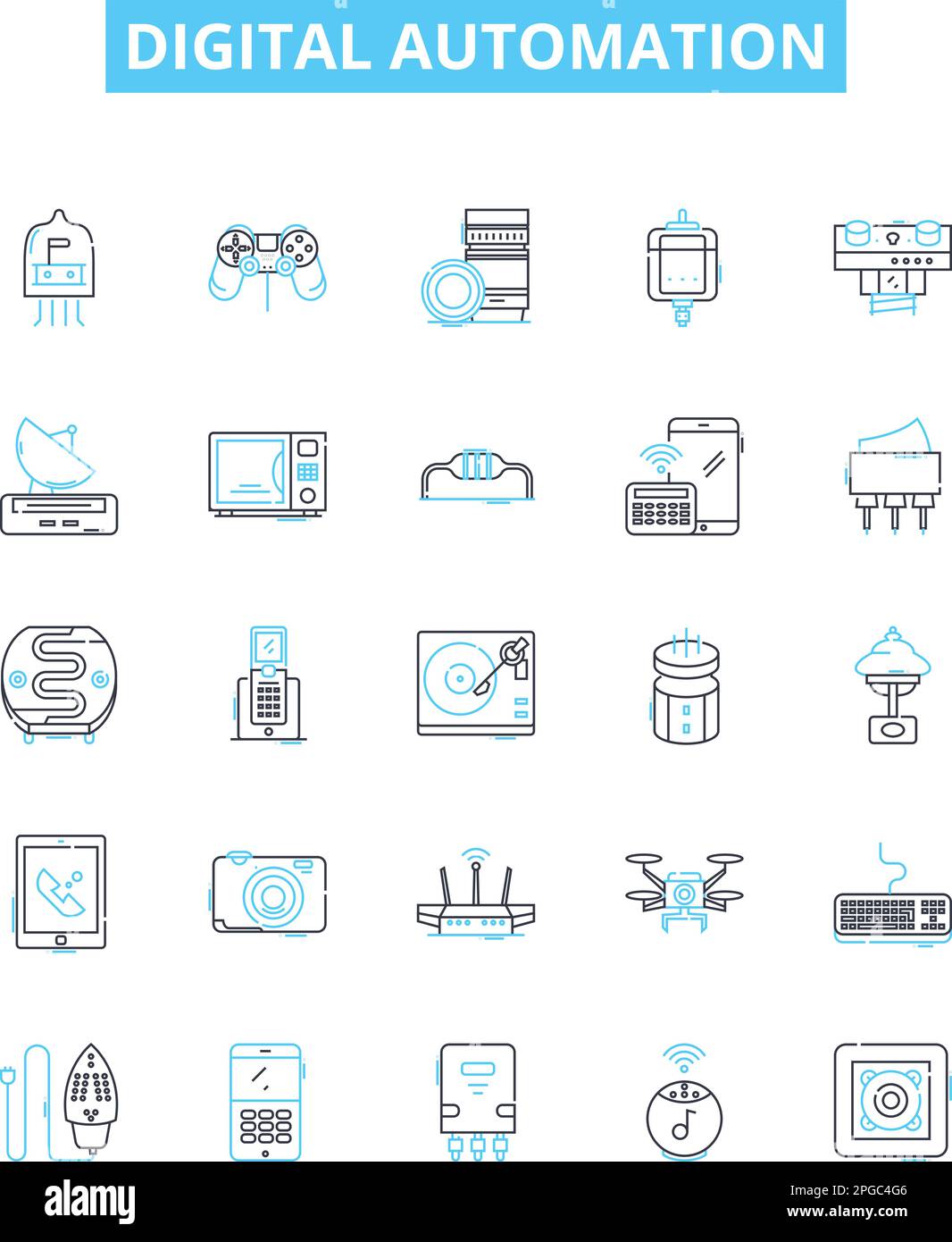 Digital automation vector line icons set. Digital, Automation, Robotics, AI, Machine-Learning, Objects, Control illustration outline concept symbols Stock Vector