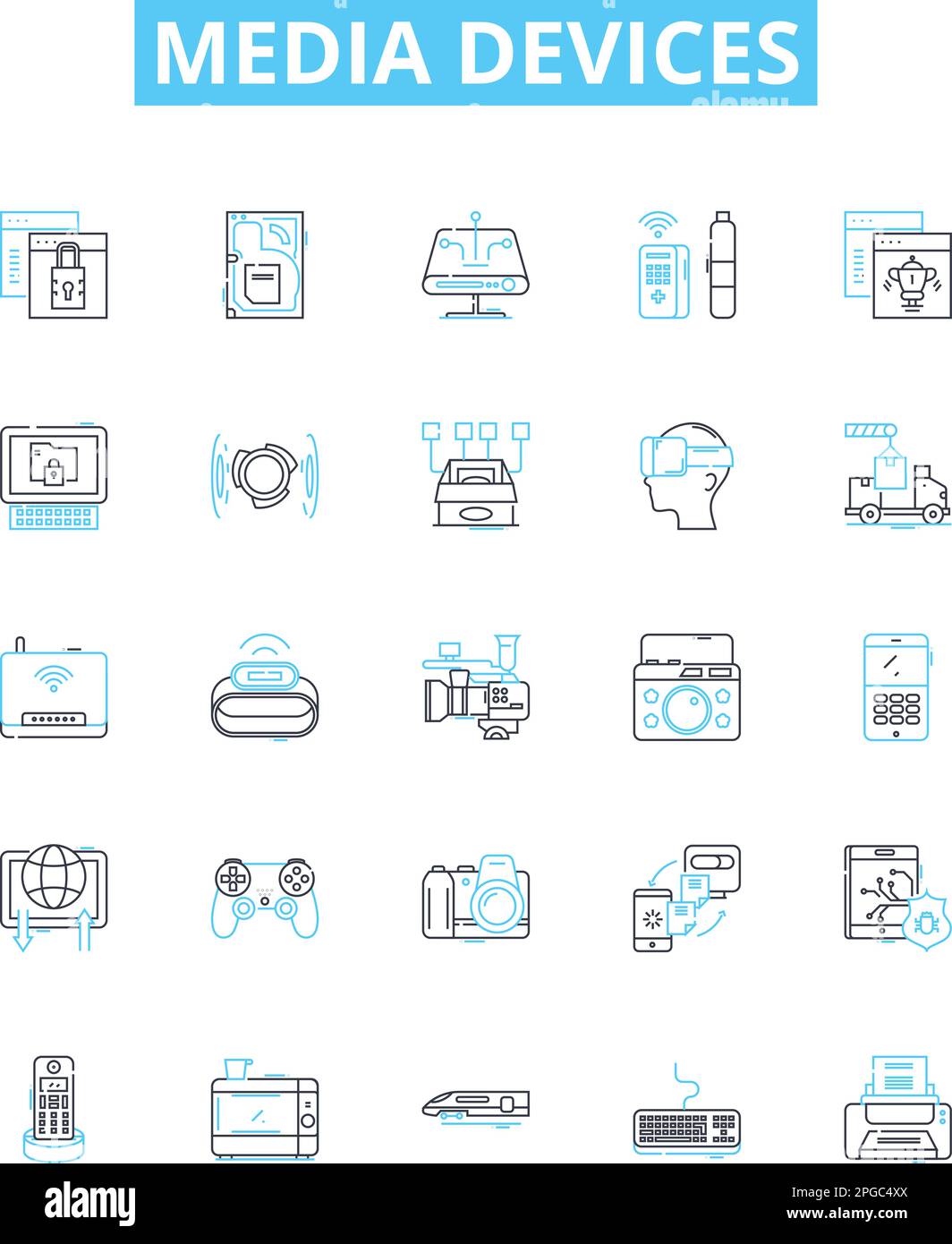 Media devices vector line icons set. Devices, Media, Television, Radios