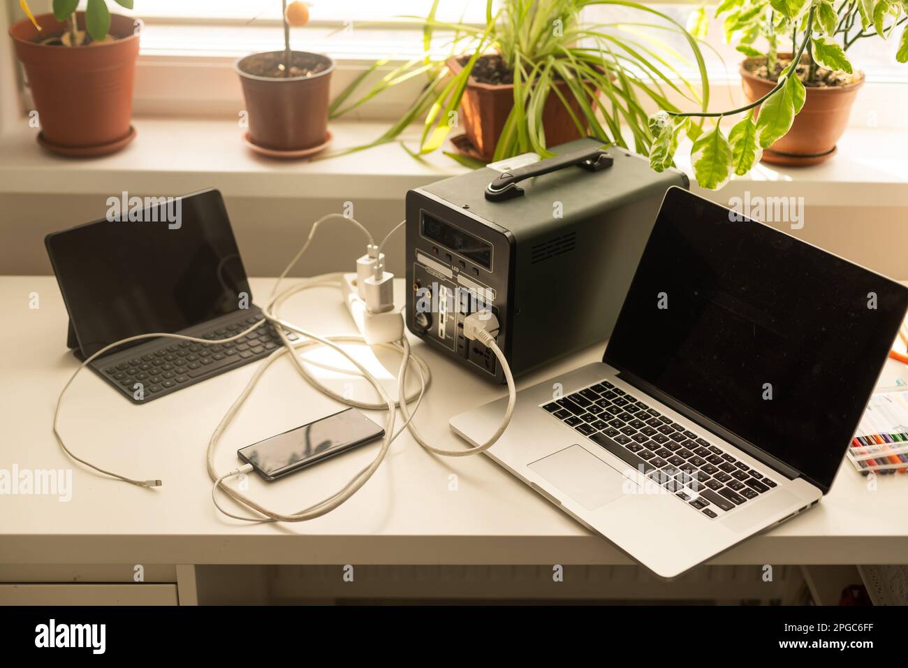portable charging station charges gadgets Stock Photo