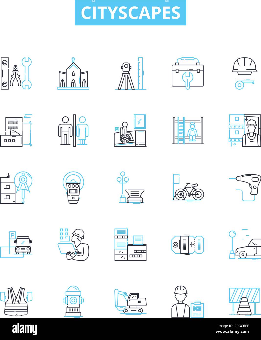 Cityscapes vector line icons set. Urban, skyline, metropolis ...