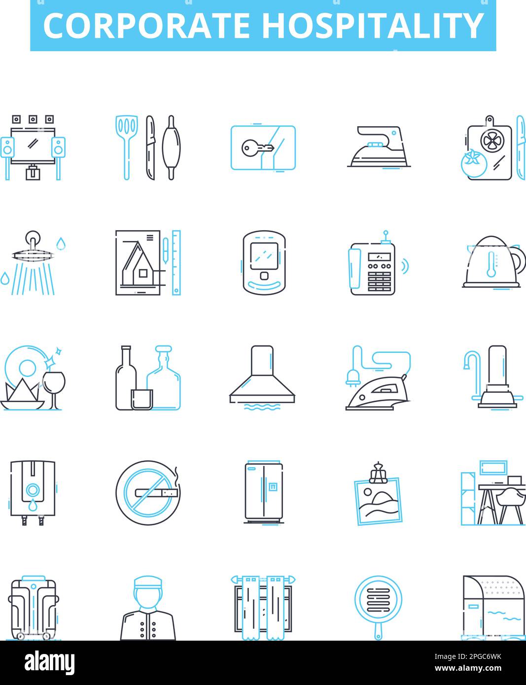 Corporate hospitality vector line icons set. Events, receptions