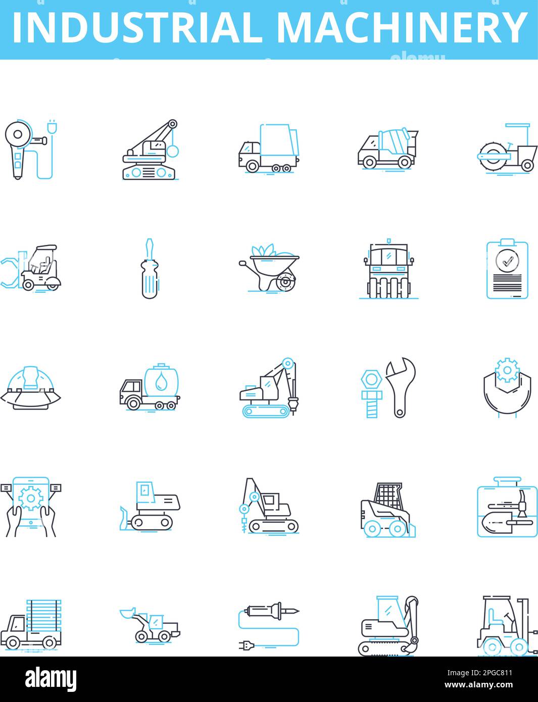 Industrial machinery vector line icons set. Industry, Machinery, Industrial, Equipment, Manufacturing, Automation, Production illustration outline Stock Vector