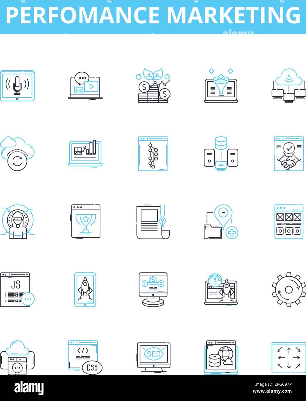 Perfomance marketing vector line icons set. Performance, Marketing ...