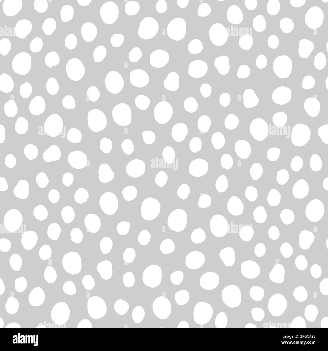 Seamless neutral polka dots pattern. White hand-drawn circles isolated on Grey background. Abstract Random points ornament. Vector illustration for wa Stock Vector