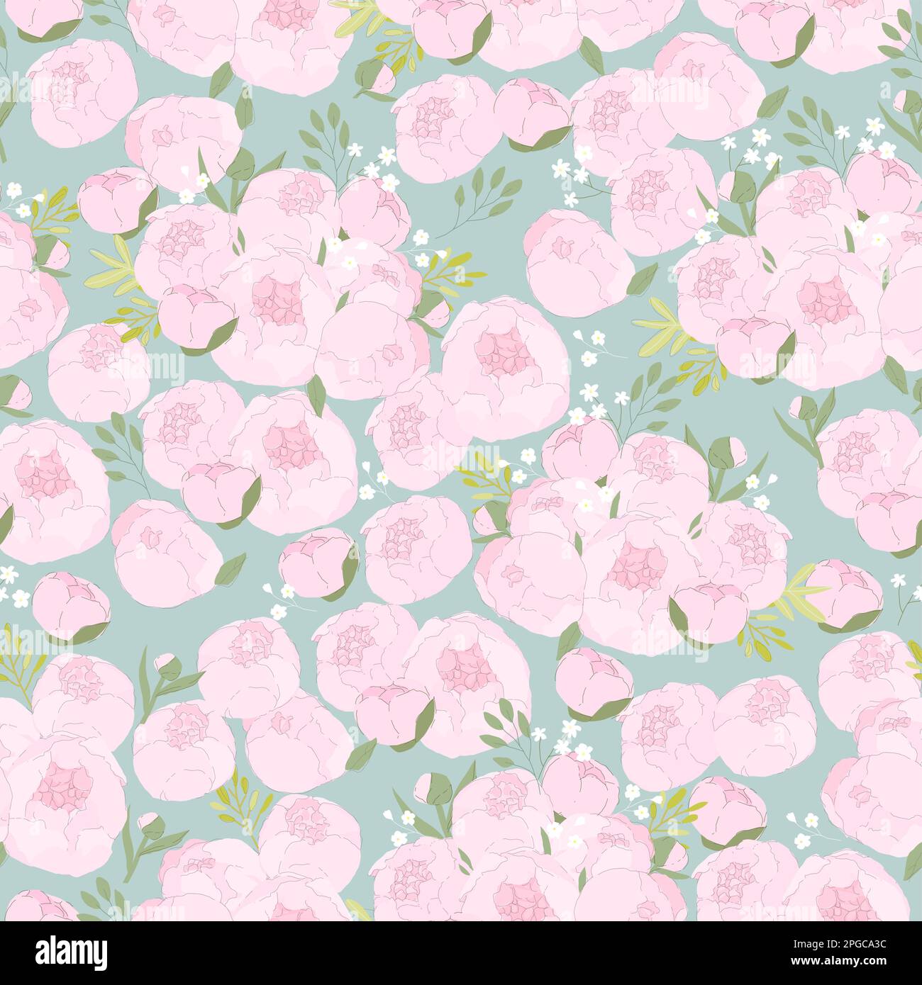 Seamless Pattern with Pink Peony on Blue Background Stock Vector