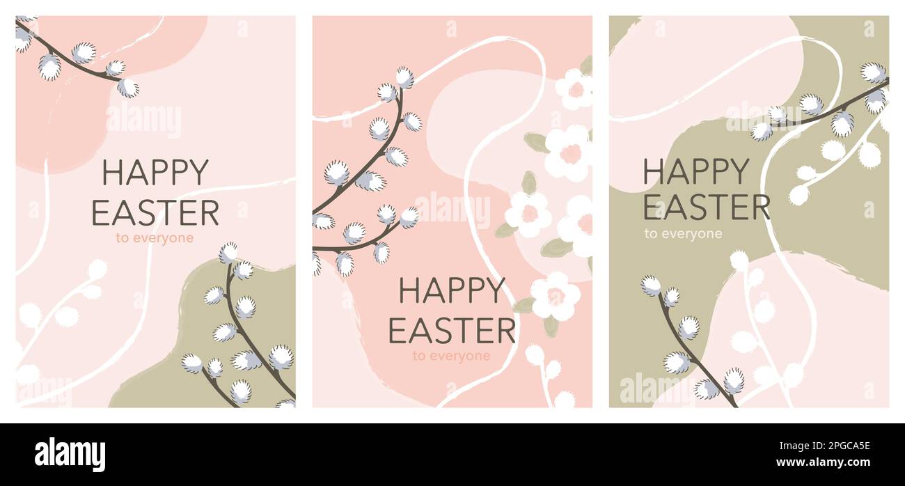 set of vector banners for holy easter day with willow branches Stock Vector