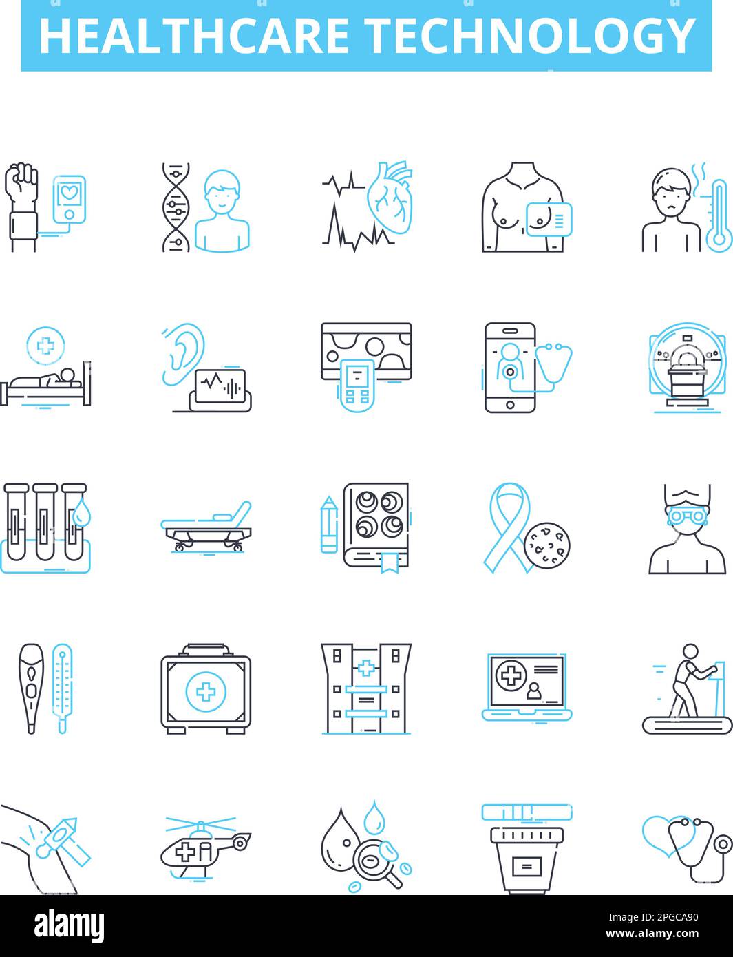 Healthcare Technology vector line icons set. Medical, Technology, Healthcare, Innovation, Diagnosis, Treatment, Devices illustration outline concept Stock Vector