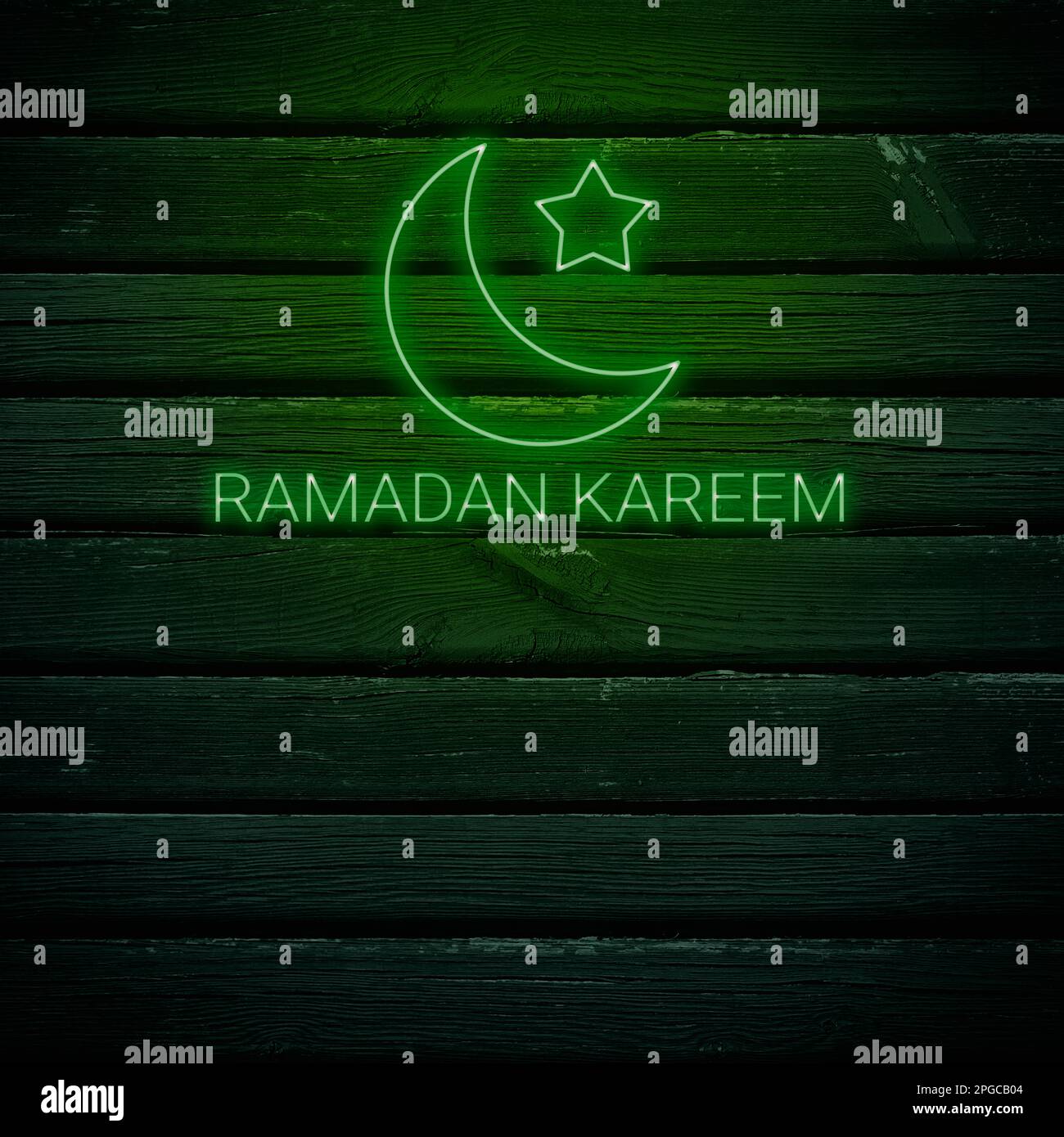 Ramadan Kareem text on wooden background. Greeting for Ramadan Mubarak, Eid Mubarak. Happy Ramadan, Happy Eid Greeting Card Idea. Holy Month. Copy Spa Stock Photo