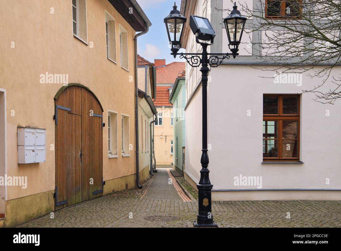 A narrow alley in Beeskow, federal state Brandenburg - Germany Stock Photo