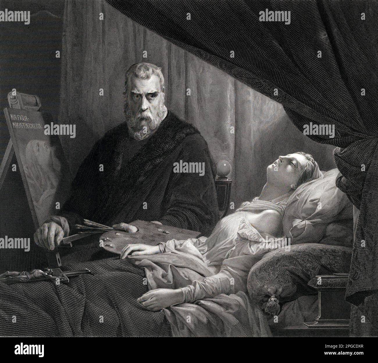 Tintoretto at His Daughter's Deathbed by Achille Martinet after 1843 Stock Photo