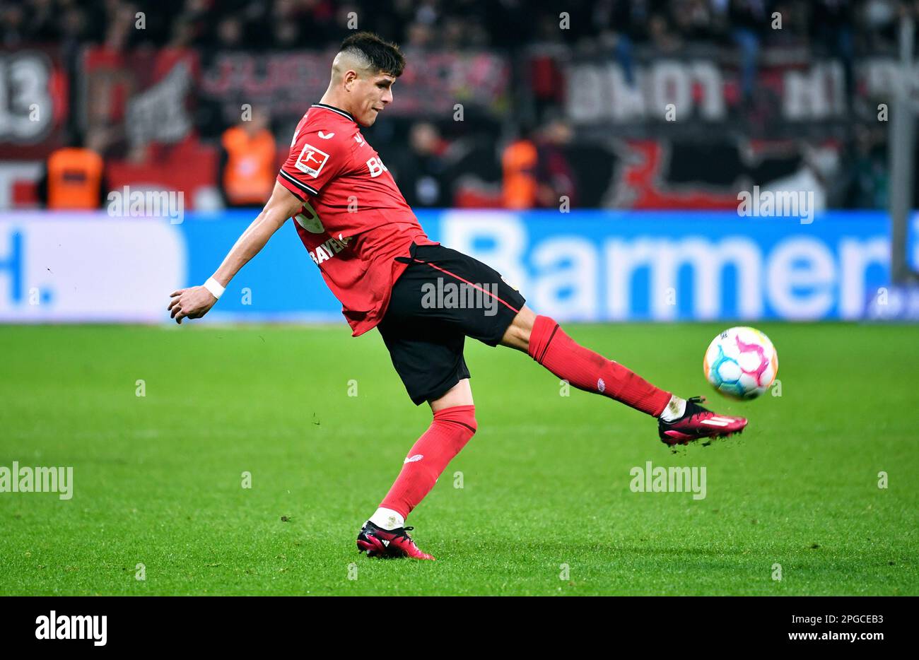 Bundesliga, BayArena Leverkusen; Bayer Leverkusen vs Bayern Munich; Piero Hincapie (LEV) Stock Photo