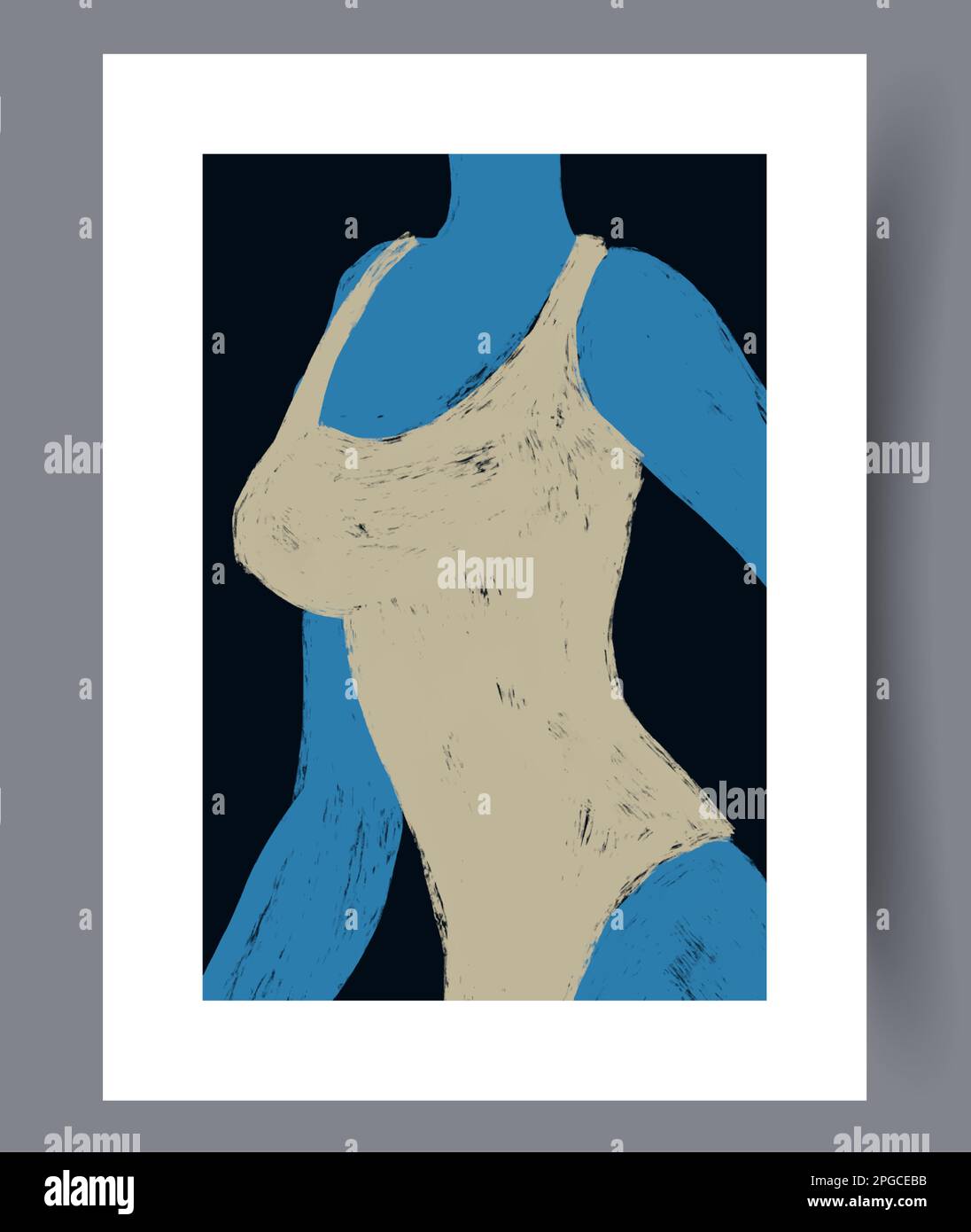 Portrait swimsuit feminine body wall art print Stock Vector