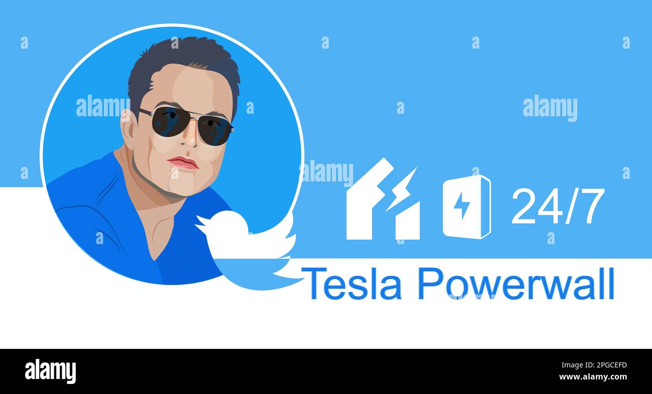March 22, 2023, Elon Musk tweeted a new tweet about the Tesla Powerwall.  Editorial illustration of Elon Musk Stock Vector Image & Art - Alamy