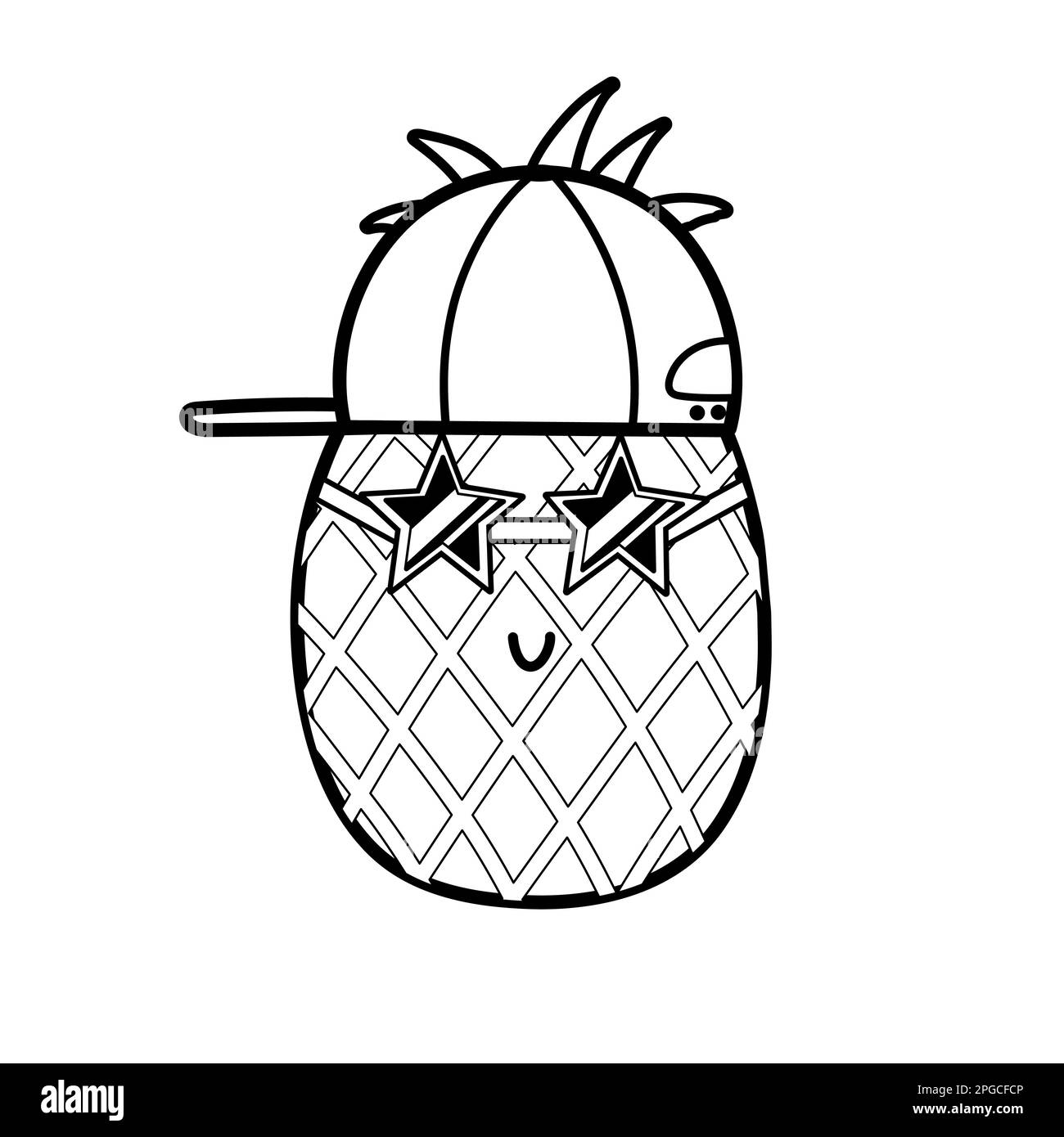 Summer pineapple boy in a cap. Cute print for kids. Cartoon fruit character Stock Vector