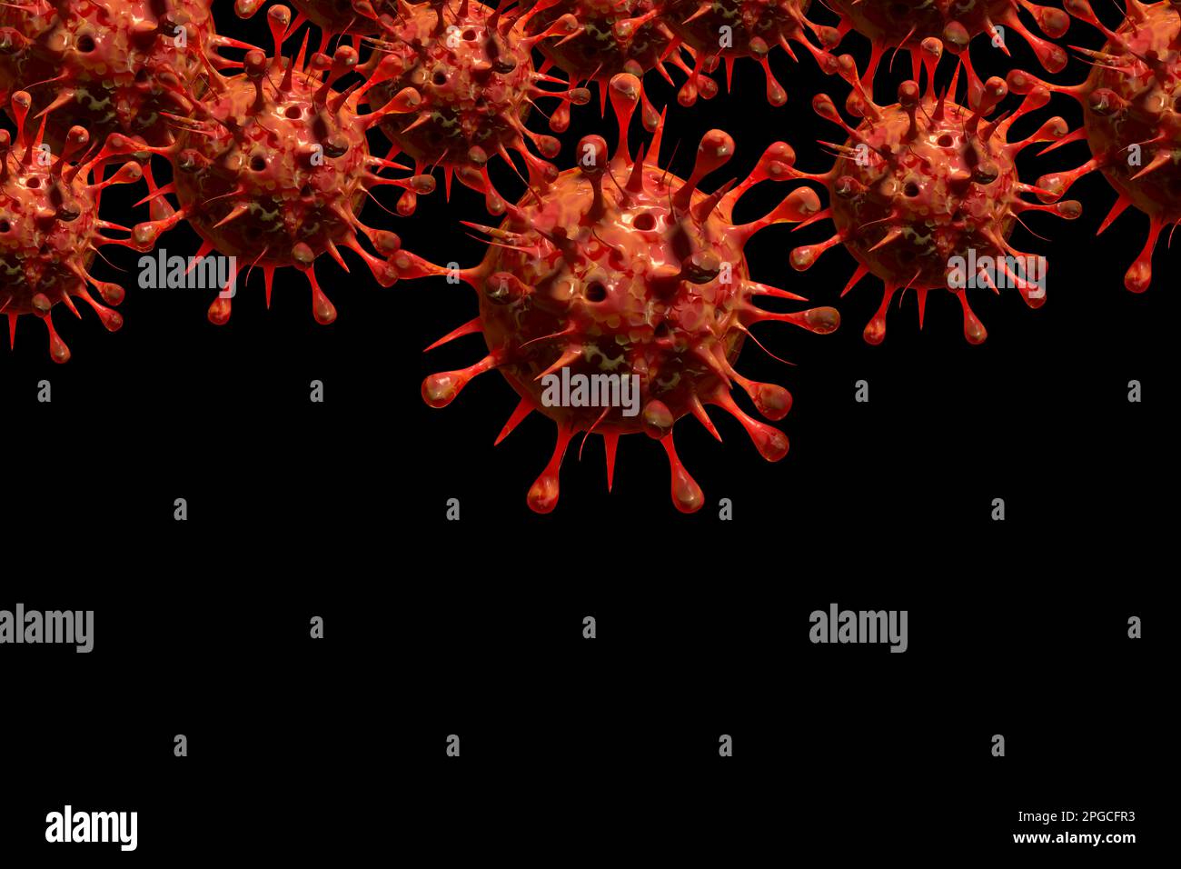 Mutated Virus Variant, 3D render of New strain of Corona Virus against a black background. Stock Photo