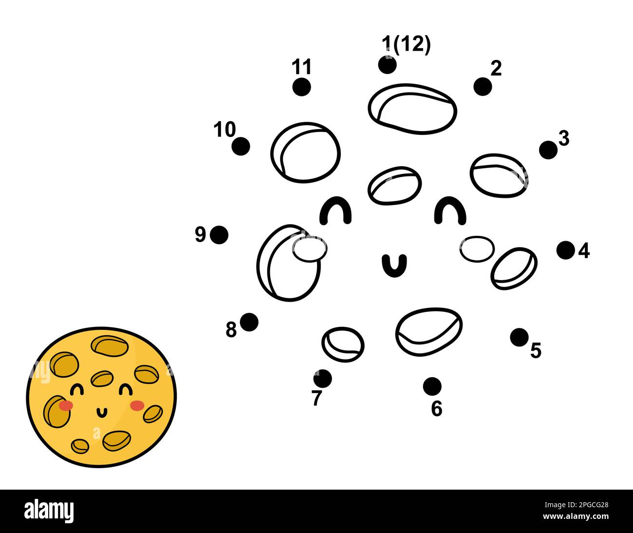 Connect the dots and draw cute moon character. Space dot to dot game