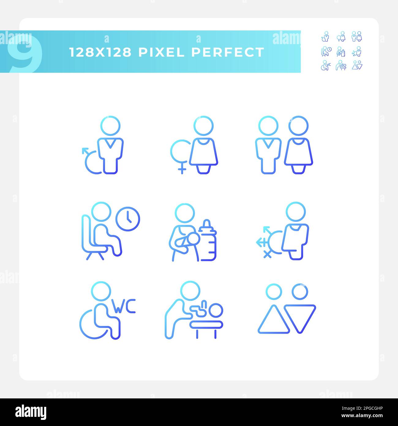 Public toilet rooms signs pixel perfect gradient linear vector icons ...